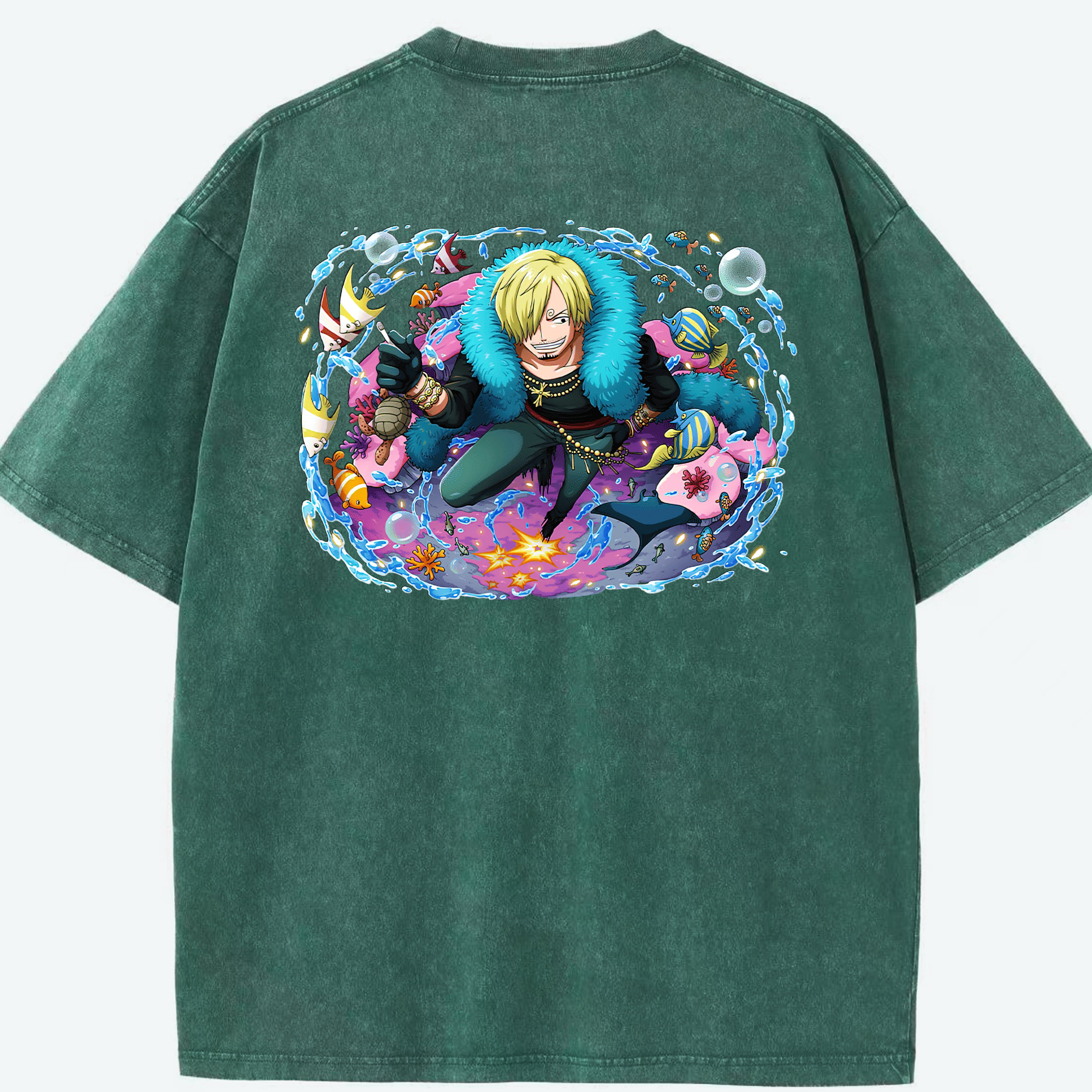 ワンピース サンジ ONE PIECE Sanji 綿100% ヴィンテージ風 半袖Tシャツ（背面プリント）